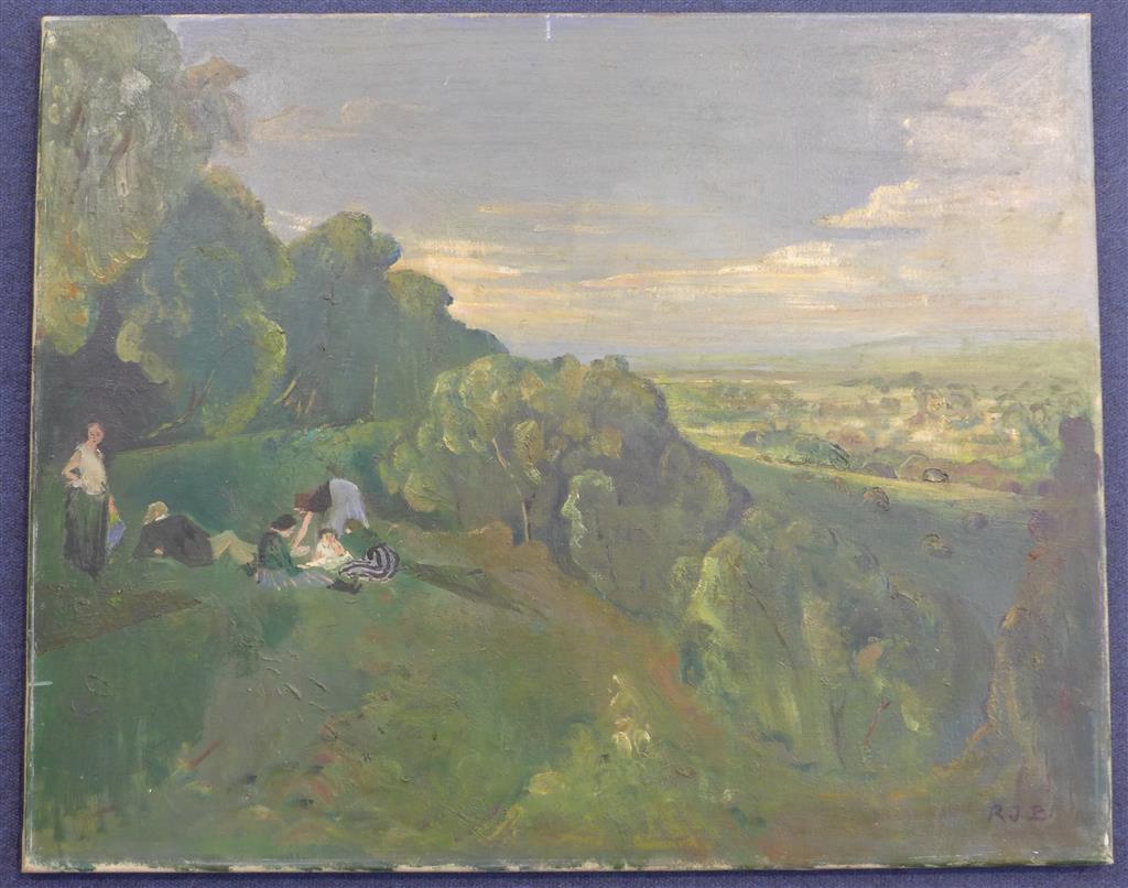 Rodney Joseph Burn (1899-1984) Picnickers in a landscape 61 x 76cm.., unframed